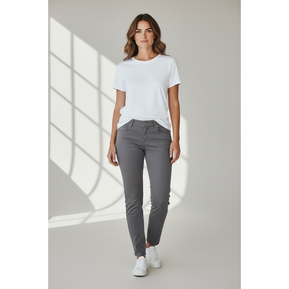 Eileen Fisher Washed Cotton Tencel Stretch Twill Slim Ankle Pants Grey Size 4